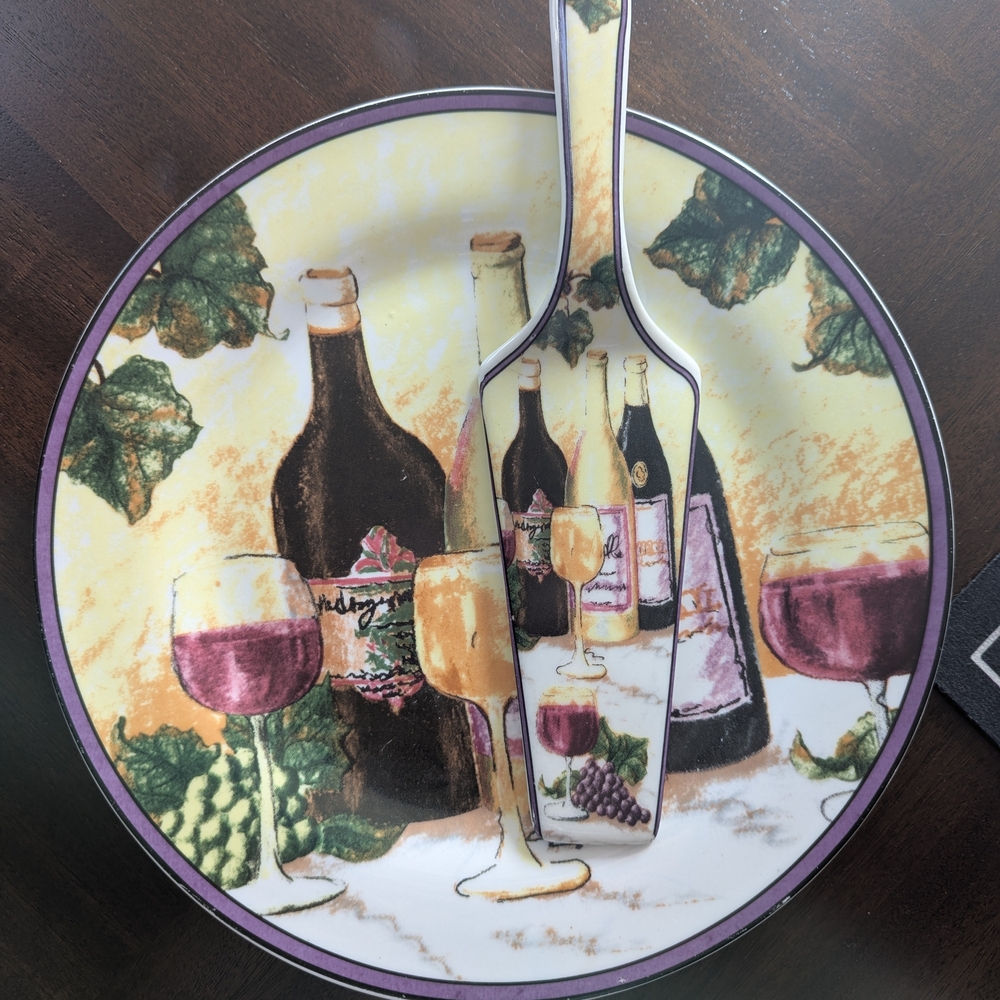 Wine-Themed Ceramic Plate and Server Set